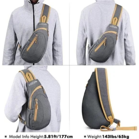 NEW SLING Bags Men Shoulder Backpack Grey - Picture 5 of 7
